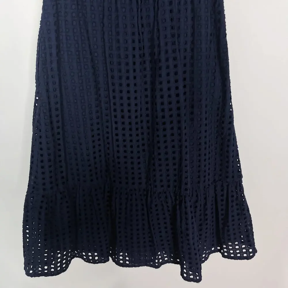 J Crew Size 00 Navy Blue All Over Eyelet Lace Knee Length Dress Sleeveless
